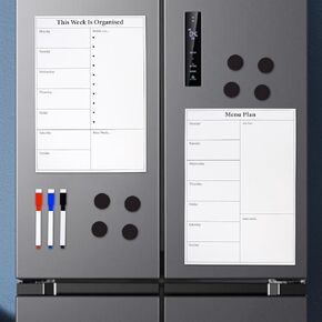 Marte Vanci Weekly Planner Whiteboard for Fridge ، (11.4 × 7.8 بوصة) لوحة القائمة للمطبخ ، قائمة البقالة ، مخطط الوجبات للثلاجة ، السبورة المغناطيسية التقويمية الأسبوعية مع 3 علامات (حزمة)