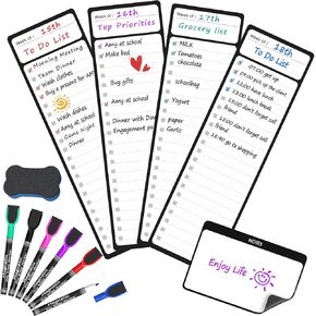 MaxGear Magnetic to Do List Board for Refrigerator 4"x12" & 12"x8" Dry Erase Board Sheet White Board Organizer and Planner