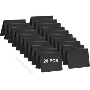 Patikil 4 "× 3" علامات لوحة الطباشير على طاولة ، 20 جهاز كمبيوتر صغير لافتات الطباشير V ملصقات طعام الشكل مع 1 قلم أبيض لحفلات حفلات عيد ميلاد بوفيه ، أسود ، أسود