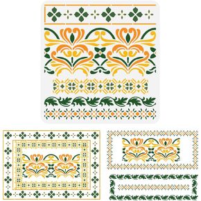 FINGERINSPIRE Indian Inlaid Furniture Stencil 11.8x11.8 inch Reusable 6 Styles Splicing Border Drawing Template Flower Border Decoration Stencil for Painting on Wood Wall Fabric Paper Furniture