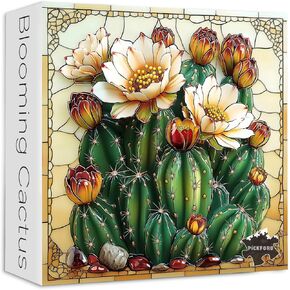Pickforu Cactus Buzzles للبالغين 1000 قطعة ، زهرة الألغاز النضرة الملونة ، والألغاز الفنية السيراميك ، وألغاز نبات الفسيفساء الصعبة لمحبي النباتات