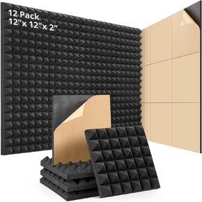 Kuchoow Sound Proof Foam Panels for Walls, Brick Self-adhesive Acoustic Foam, 24 Pack High Density Soundproof Wall Panels Noise Absorption and Echo Reduction for Home Studio 1" X 12" X 12"