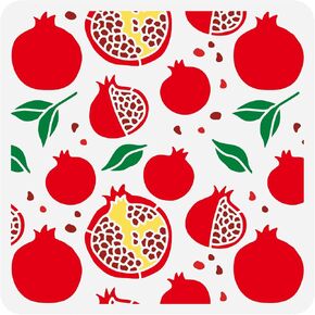 Pingerinspire Pomegranate لوحة الاستنسل 11.8x11.8 بوصة جوفاء خارج الفواكه الصيفية الحرف مرنة البلاستيك بذور الرمان