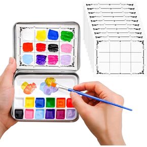 1 Set Ceramic Travel Watercolor Palette with Metal Box Watercolor Paper Portable Ceramic Paint Palette with 12 Well Porcelain Trays Easy to Clean Porcelain Mixing Tray for Gouache Painting