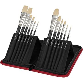 Creative Mark Pro Stroke Powercryl Paint Brush Artist Set with Zippered Black Travel Organizer Case for Oil Gouache Acrylics and Watercolor Paints, 12 Pieces, Pack of 1