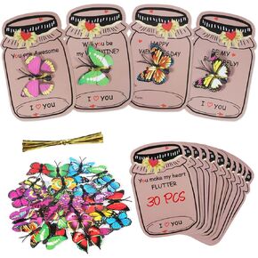 30pcs بطاقات عيد الحب مع ألعاب الفراشات اللطيفة لحب الفراشات ، بطاقات عيد الحب للأطفال.