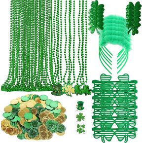 188pcs St. Patricks Accessories Party Party Favors Shamrock Gleslaces Green Gold Coins الوشم لأيرلندي St Patrick Decorations Supplies