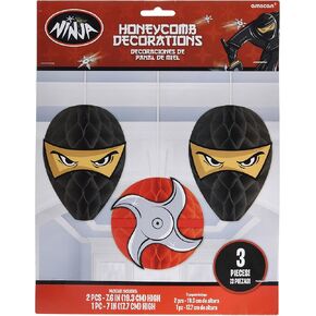 Amscan Ninja Honeycomb Decorations, 3 pcs, Party Favor