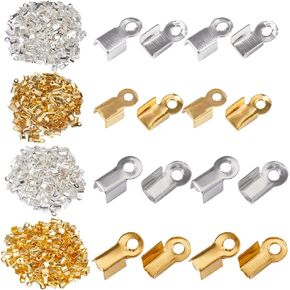 1 Box 1200Pcs 3mm 3.5mm Fold Over Cord End Crimp End Tips Fold-Over End Caps Terminators Crimps Cord Ends Iron Jewelry Connector Findings for Jewelry Making Supplies DIY Crafts Necklaces