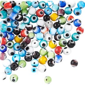 NBEADS 1 Strand 4mm Random Mixed Color Handmade Evil Eye Lampwork Beads Round Glass Beads DIY Crafts Evil Eye Charms for Bracelet Jewelry Making, About 96pcs/Strand