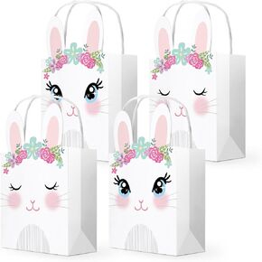 Weepa 16 PCs Happy Easter Bunny Paper Goodie حقائب مع مقابض كاريك كرتون أرنب أكياس لأحفاد عيد الفصح.