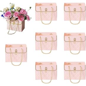 Long Xin Series 12pcs صناديق الهدايا الوردي سلسلة الذهب صناديق الهدايا رومانسية الزفاف لصالح زهور بائع الزهور الصناديق الورقية الحرف اليدوية المستطيلة حقائب الهدايا لحزمة الهدايا (الوردي)
