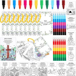 30 Set Easter Christian Coloring Books Bulk for Kids Mini Religious Bible Resurrection Story Coloring Book with Stacking Rainbow Crayons Easter DIY Crafts Sunday School Classroom Activity