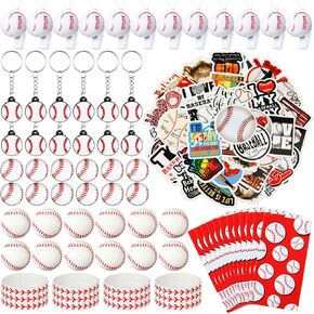 Shinyrelief 132 PCS Baseball Party Favors Bulk Baseball Goodie Bags Ceychains chickains chingers صافرة شارات الكرة سيليكون لاستلواحات عيد ميلاد البيسبول.