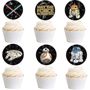 24 PCS Star Birthday Cupcake Topper Decoration Cupcake Toppers for Birthday Farty Supplies Kids Boys Party Decorations