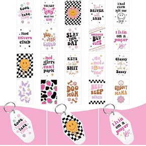 80pcs Groovy Boho Motel Keychain Transfer Stickers ابتسامة الوجه كلمات الزهور