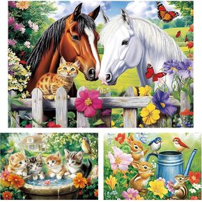 100 Piece Puzzle for Kids Ages 4-8 - Cat Rabbit Horse Puzzle - Large Puzzles for Senior Jigsaw Puzzle for Kids Ages 4-6 6-8 8-10 Year Old Educational Puzzles Toys 3-Pack