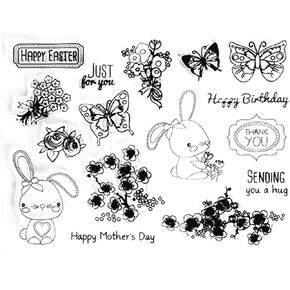 Arrietty Happy Easter Day Happy Mother عيد ميلاد سعيد زهور الزهور الفراشة أرنب أرنب واضحة لبطاقات صنع زخرفة طوابع واضحة أو أدوات الحرف الورقية القصاصة