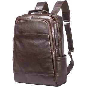 Men's Vintage Leather Backpack Classic 15.6 Inch Genuine Leather Laptop Backpack Business Travel Office Daypack Bag(Dark Brown)