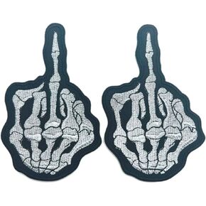 Metalic Blingbling Skull Skulnon Bone Finger Middle Ghost Outlaw Motorcycle Riker MC Club Sew/Iron on AssoriDered defriced distic scip biker patch on stack
