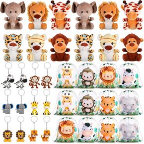 CTOSREE 12 مجموعات حفلة SAFARI FAVORS DECREATIONS JUNGLE GROME ، MINI JUNGLE LOGNGLE LEATHS SAFARI حيوانات مفاتيح موضوعات حيوانات على ظهره من أجل Goodie Bag Fillers Party Supplies