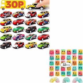 Azen 30 PCS CALS Back Cars و 32 PCS Mini Spring Favors للأطفال ، وحشيون Goodie لحفل أعياد الميلاد ، وجوائز الفصول الدراسية ، و Gulk Toys Gifts