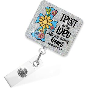 Trust in The Lord Bible Verse Retractable Glitter Badge Reel with Alligator Clip, Funny Badge Holder Gifts for Medical Office Nursing, Religious Gifts Christian Gifts for Nurse Doctor