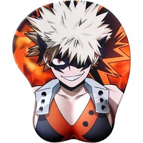 3D Anime Mouse Pad Cartoon Silica Gel Wrist Support Mouse Mat Wrist Cushion Pad Nonslip Mouse Pad Pain Relief for Gaming (Bakugō Katsuki)