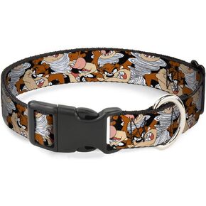 Dog Collar Plastic Clip Tasmanian Devil Vortex Poses Stacked Black 8 to 12 Inches 0.5 Inch Wide