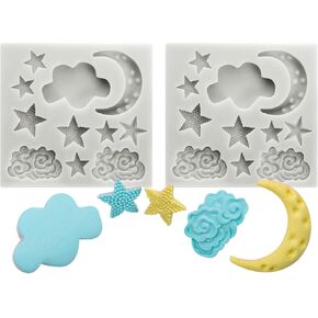 PATIKIL Moon Star Cloud Clay Mold, 2 Pcs Polymer Clay Mold Fondant Mold Silicone for Crafts Air Dry DIY Cake Baking Sugar Candy Chocolate Resin, Pink