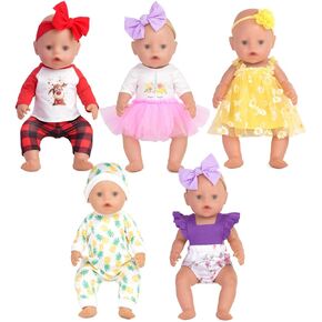 Baby Doll Accessories, 5 Set of Doll Clothes, Dress, Bodysuits Outfits for 15 Inch to 18 Inch Dolls, 15 Inch Baby Dolls, 11 PCs in Total Doll Clothes and Accessories