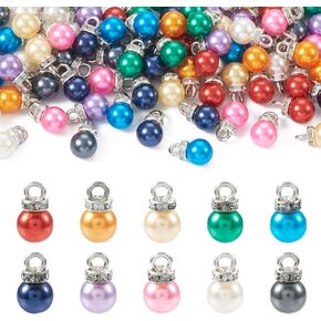 Beadthoven Imitation Pearl Charms Pendants Colorful Plastic Pearl Dangle Charms with Rhinestone Caps Faux Round Pearl Beads Charms for Jewelry Making DIY Earrings Necklace Bracelet