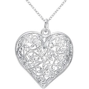 Wiazhu Fashion Jewelry 925 Sterling Silver Flated Gollow Pattern قلادة قلب منتفخة منتفخة