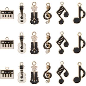 Ornazy 30 pcs 6 Style Enamel Music Theme Charms Musical Instruments Violin Musical Note Piano Charms for Jewelry Making Earrings Keychains Bracelet