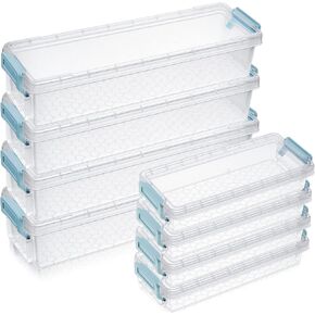 Gueevin 8 Pcs Large Capacity Pencil Box Case Long Plastic Stackable Crayon Marker Box with Snap-tight Lid Bulk Clear Pencil Case Supply Storage Container for School Classroom Stationery, 2 Sizes