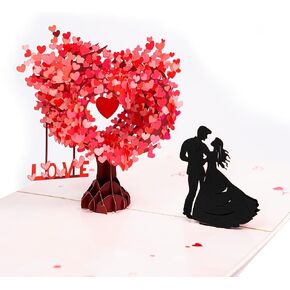 بطاقة ذكرى رومانسية منبثقة ثلاثية الأبعاد للزوجين ، وحب Tree Hearts زوجين حب البطاقة البوب ​​للزوجة أو الزوج ، وبطاقة حفلات زفاف مثالية لعيد الحب أو الذكرى السنوية
