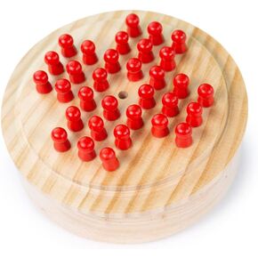 Bigjigs Toys Mini Solitaire Game - 32 Piece Solitaire Board Game with Wooden Pegs, Travel Solitaire Games, Quality Stocking Filler Games & Kids Board Games