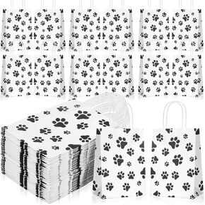 Geyoga 100 Pieces Paw Gift Bags with Handles Dog Paw Goodie Bags Bulk Reusable for Dog Pet Party Favors 5.9 x 3.1 x 8.3 Inch