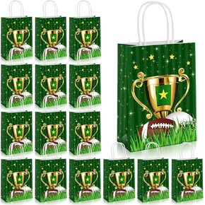 BgTecho 24 PCS Football Gift Fags ، Football Goodie Bag مع مقابض ، حقيبة للحفلات ذات الطابع الرياضي ، وأكياس ورق المطبوعة لكرة القدم لزينة الحفلات الرياضية (Style 2)
