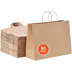 أكياس الورق في Vevor Kraft مع مقابض ، 50pcs 16 × 6 × 12 بوصة ، وأكياس البقالة الورقية الكبيرة ، وأكياس الوجبات الجاهزة القابلة لإعادة الاستخدام وإعادة تدويرها ، وحقيبة للحفلات العادية لعيد الميلاد ، والزفاف ، والأعمال ، والأبيض ، والأبيض