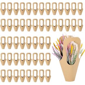 Ubamdom 50 Pack Kraft Paper Flower Flowers - حاملي باقة معلقة وورقة تغليف بنية ، مثالية لمحلات الزهور والمنازل والحفلات (14 بوصة)