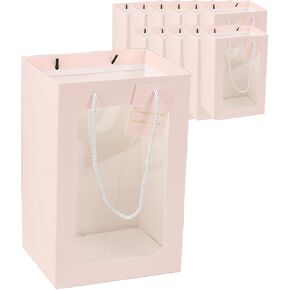 Generic Kanealu 12 PCS Pink Cardboard Pape Gift Bags Window Window Bag Hage 7.09x5.12x9.84 Inches ، مثالية لعيد الميلاد والمهرجان وتعبئة الحفلات ، LWDF18-13-25