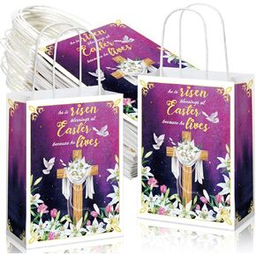 Tinlade 36 PCS عيد الفصح حقائب مع مقابض كبيرة ، فهو يساعد بركات في عيد الفصح على حقائب Goodie للأطفال Candy Egg Cookie Christian Denious Bible School School Taving أنشطة معمودية الكنيسة