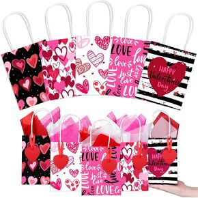 Cooraby 30 Valentines Day Day Mini Kraft Gift With Handles و Tissue Paper and Tags - Lotted Styles Party Forms for Presents ، 4.8 × 2.4 × 6 Inches
