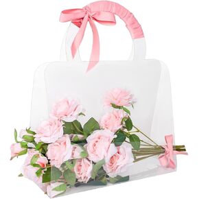 Whaline 12Pcs Clear Flower Bouquet Bags with Handle Large PET Floral Wrapping Boxes Florist Packaging Supplies for Mother's Day Graduation Valentine's Day Wedding Birthday Party Decor Gift