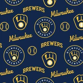 Milwaukee Brewers Cotton Fabric - MLB Team Logo Coton Fabric من The Yard ، Fat Quarter ، Half Yard ، 1 Yard ، 2 Yard Cuts