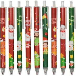 Maydahui 12 PCS Christmas Gel Pen Cartoon Retractable Printing Pens Santa Claus Christmas Trees Snowman Elk 2 Color Black Ink for School Party Students