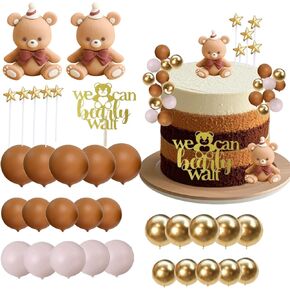 قبعات الكعكة 33pcs alissar 33pcs للاستحمام الطفل مع الكرات ، يمكننا أن ننتظر إلى أعلى الكعكة ، دب دش استحمام الطفل