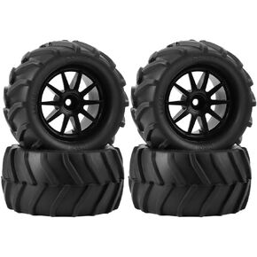 GLOBACT Pre-Glued 12mm Hex RC Monster Truck Wheels and Tires 10-Spoke Rubber Tires for Arrma Granite Grom Mega 380 1/18 RC Monster Truck Upgrade Replace ARA550112 (Square-Shaped)
