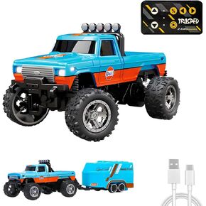 Mini RC Truck with Trailer, 2.4GHz All Terrain Off-Road Monster Truck, 1:64 Scale Alloy, Speed/Steering Adjustable, Remote Control Car (with Trailer)